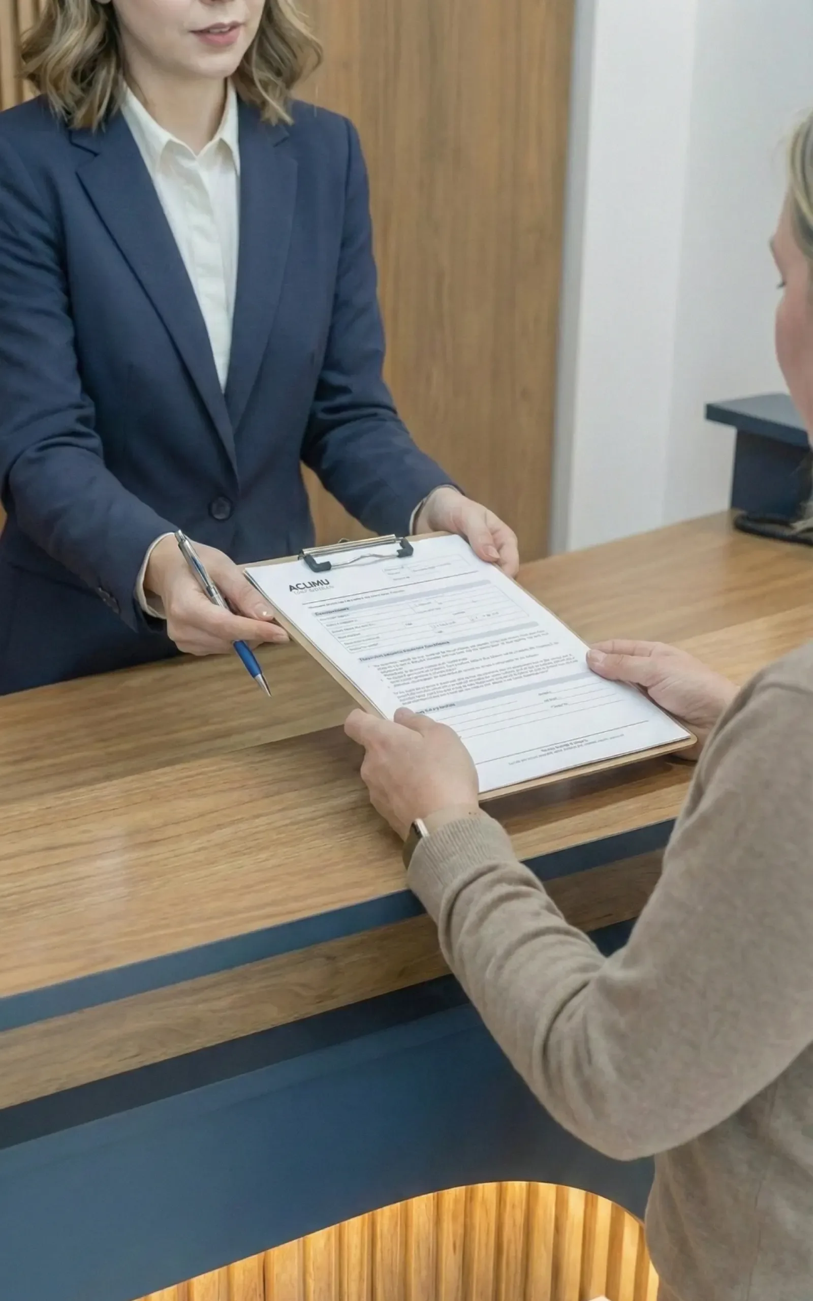 Atención personalizada en recepción, completando la ficha de ingreso